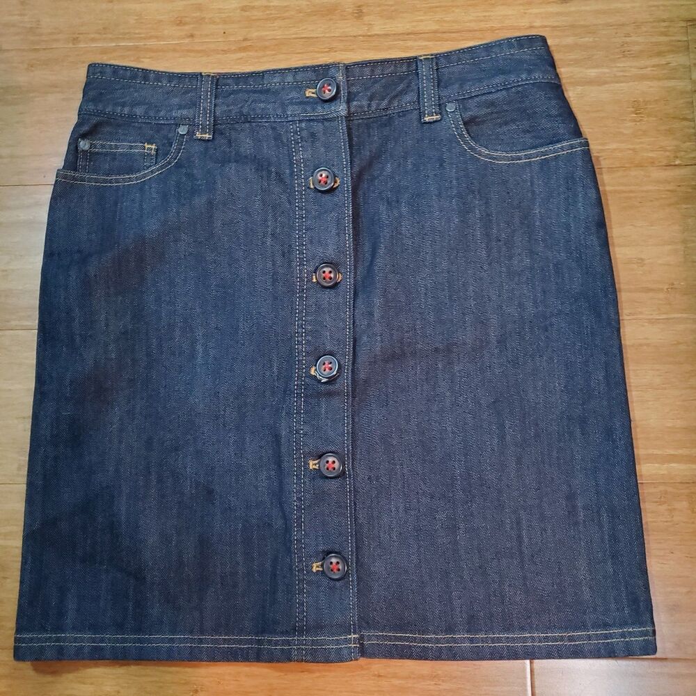 Nautica Blue Denim Skirt Womens Sz 8 Contrast Stitching Pockets Casual Preppy